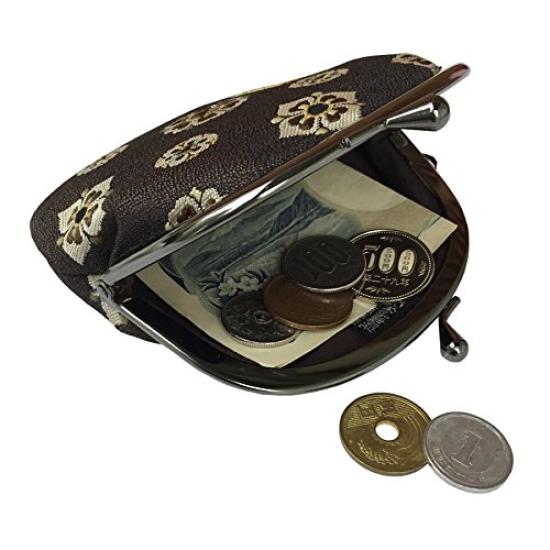 Senshishuin Gold Brocade Clasp Round Purse Hanabishi Nishijin-ori 3.5-inch Wallet/Coin (with lining) (Shoso crest)