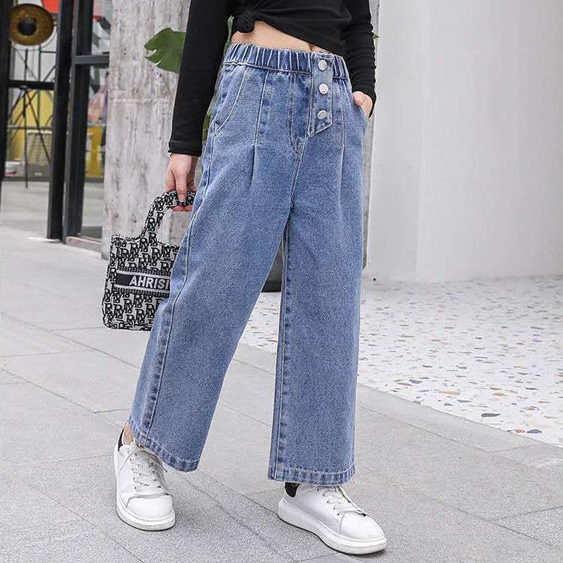 Spring Autumn Teenage Girls Denim Wide Leg Pants Children Trousers  New Fashion Girls Jeans 5 6 8 10 12 13 14 Years Kids Clothes