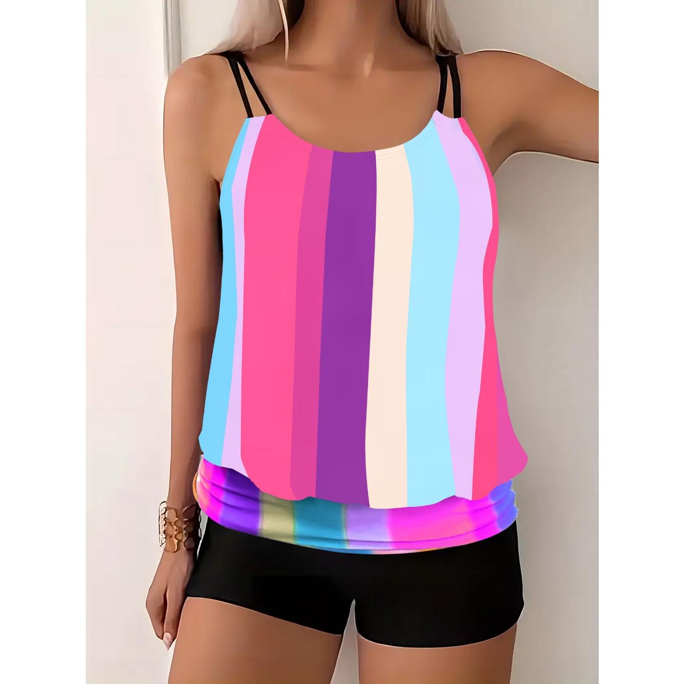 

Елегантний комплект танкіні великого розміру Жіночий набір бікіні з принтом Сукня-майка з принтом Купальник для вечірки Комплект купального костюма з 2 предметів 5XL фіолетовий