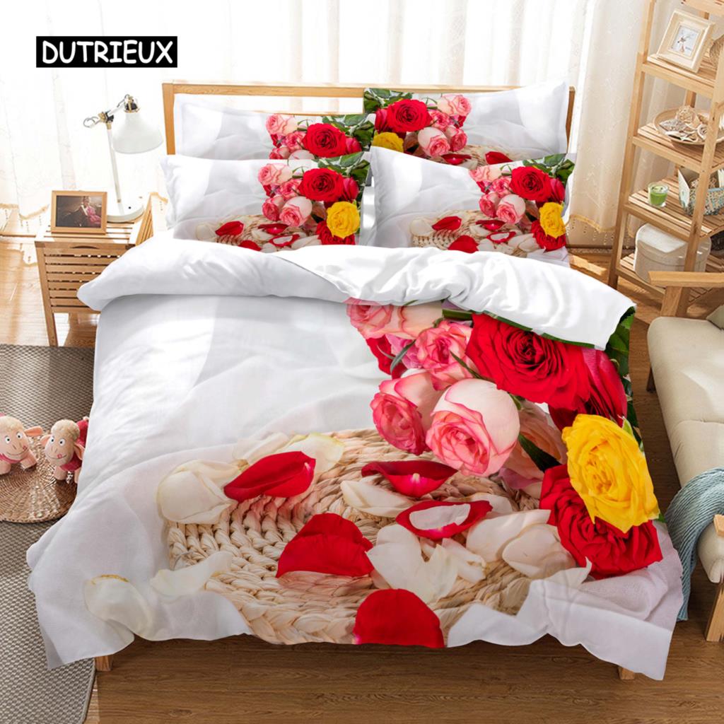 

Пододеяльник с красной розой, наволочка, чехол для подушки размера King Queen, цветочная тематика, подарок на День святого Валентина для женщин, украшения для комнаты, подарки EU single(135x200cm)