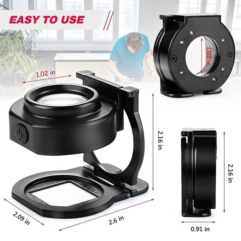 HOT SALE 25X Loupe Magnifier With 6 Light, USB Three-Folding Desktop Portable Metal Eye Loupe Scale Sewing Magnifing Glass