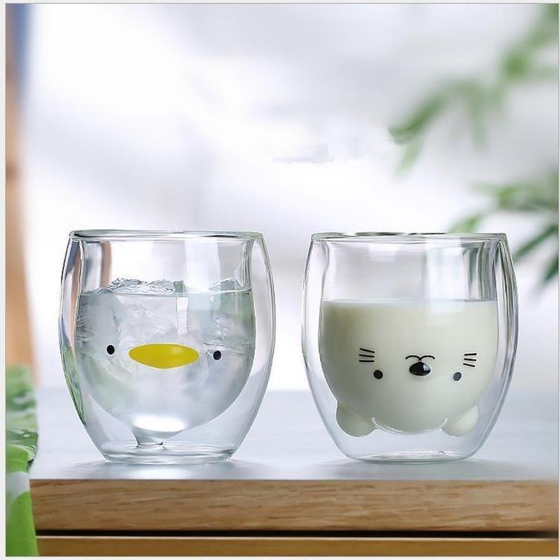 Kreative süße Bär Doppelschicht Kaffeetasse Doppelglas Tasse Karton Tier Milch Glas Dame süße Katze Ente Hund Geschenk Weihnachtsgeschenk