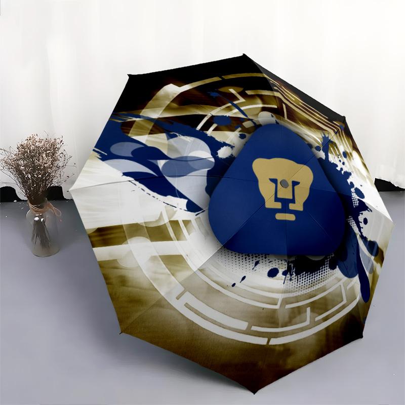 Club Universidad Nacional (Pumas) pattern, automatic folding umbrella, portable and foldable design, 8 ribs, a Christmas or birthday gift.