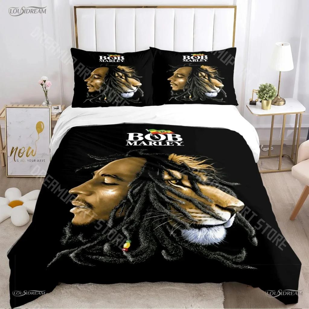 3D-Druck Bob Marley Musik Bettbezug Decke Bettwäsche-Sets Weiche Steppdeckenbezüge und Kissenbezüge für Jugendliche Jungen Einzelbett Doppelbett