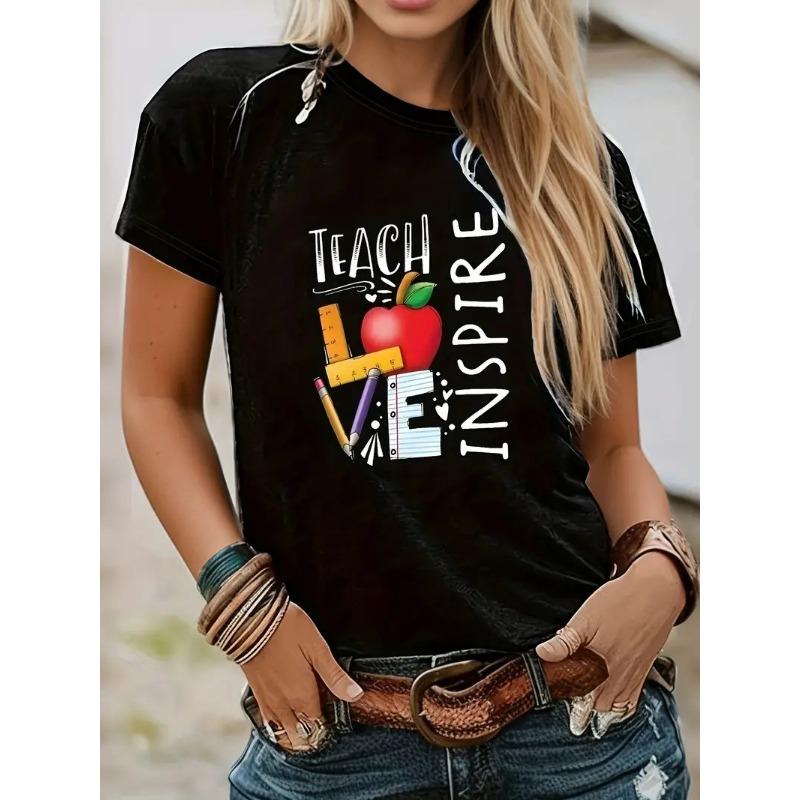 Letní top s kulatým výstřihem a potiskem Módní Ležérní Roztomilá dámská trička z čisté bavlny s krátkým rukávem