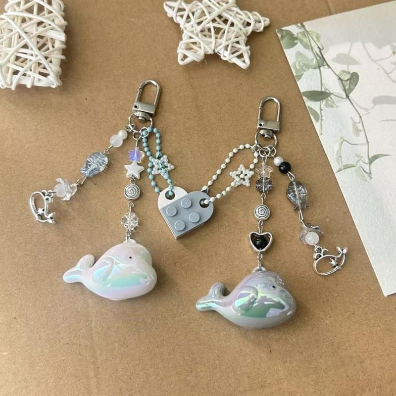 Artistic Dolphin Bead Keychain Simple Styles Key Ornament Acrylic Alloy Texture Suitable for Adding Fun to Bags or Phone