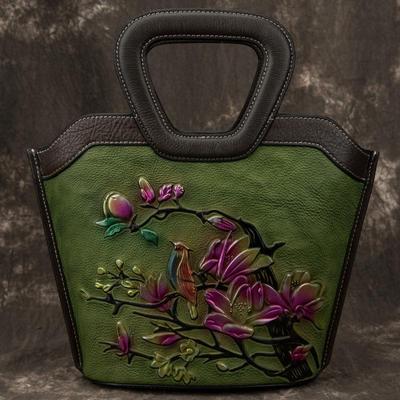 Retro Handmade Embossing Luxury Handbags Women Bags Designer Genuine Leather Leisure Cowhide Shoulder Bags