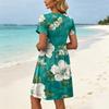 Women Short Sleeve Floral Print Crew Neck Casual Waist Dress with Belt and Pockets for Everyday Wear Comfortable Fit