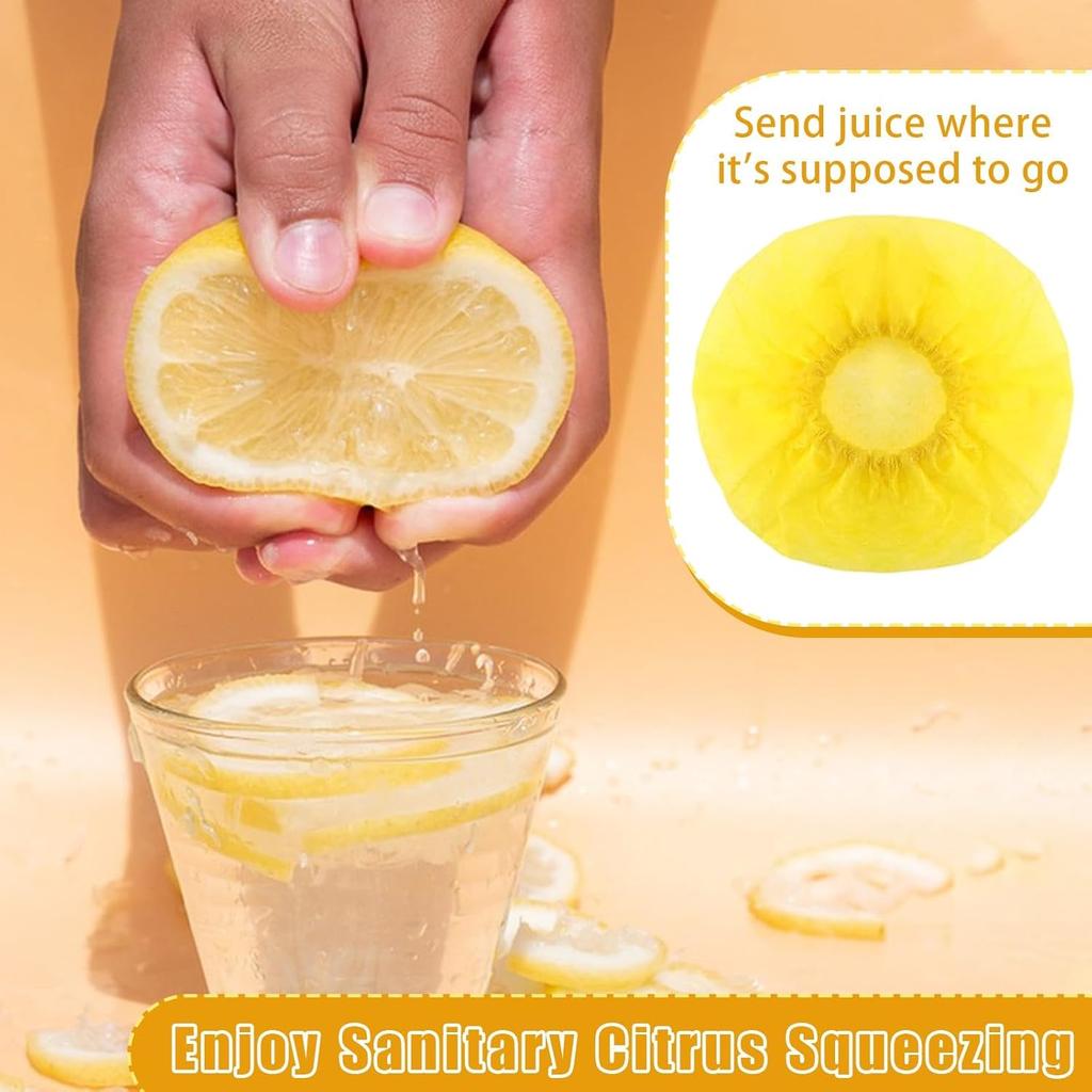 100 Pcs Yellow Lemon Nets for Squeezing, Disposable Lemon Covers for Squeezing Juice & Filtering Seeds, Elastic Mesh Wraps for Citrus Wedges