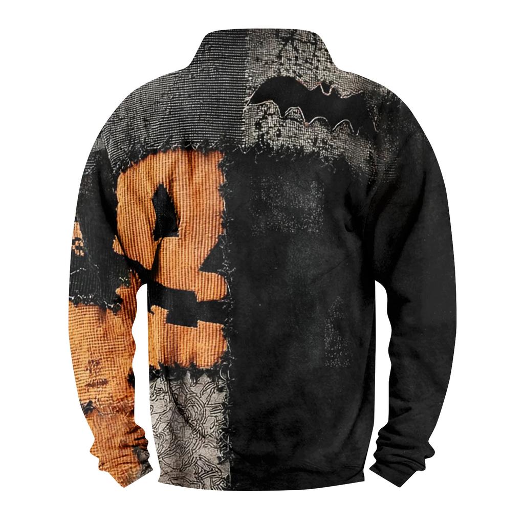 Men's Casual Fashion Christmas Printed Hoodless Sweatshirt Wide Men's Loose Button Stand Collar Hooded Sweatshirt