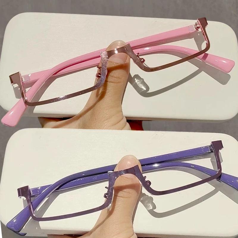 1/2Pcs Y2k Japanese Half-Frame Glasses Women Cosplay Red Black INS Vintage Metal Square No Lense Decoration Eyeglasses Frame