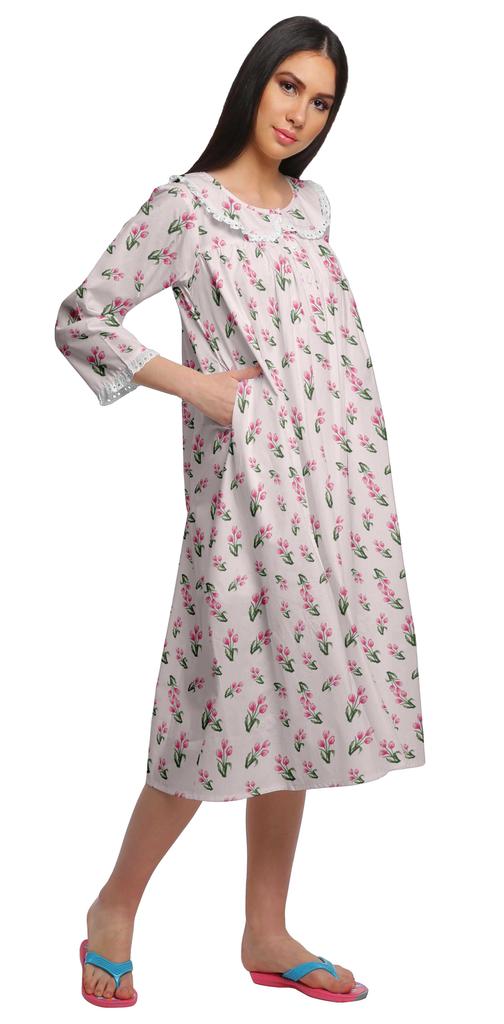 Moomaya Cămașă de noapte de damă imprimată, lungime până la genunchi, bumbac, îmbrăcăminte de dormit, halat scurt