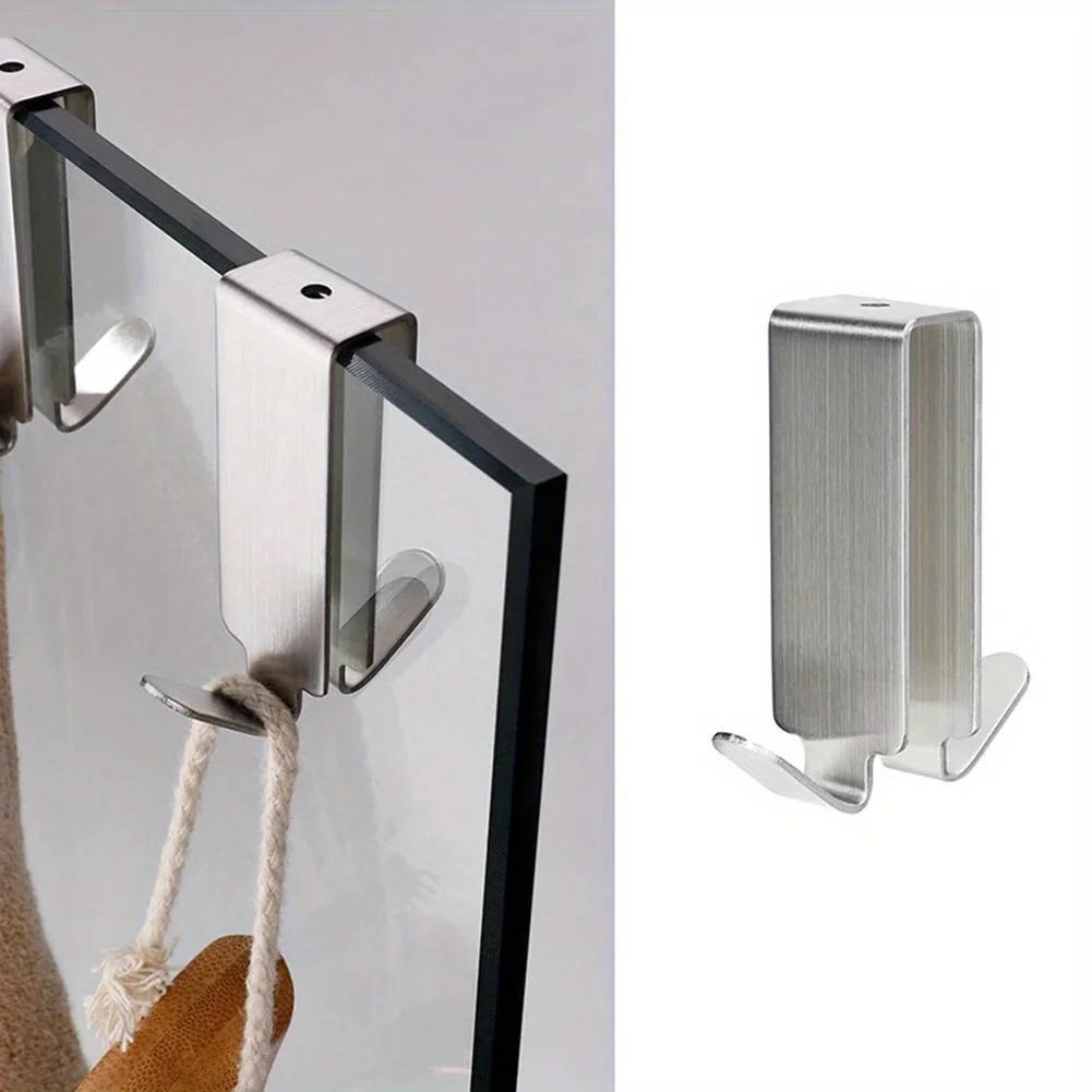 

4pcs Stainless Steel Double Side Hooks Bathroom Shower Door Hook Over Glass Door Shower Towel Rack for Glass Wall or Glass Door. White