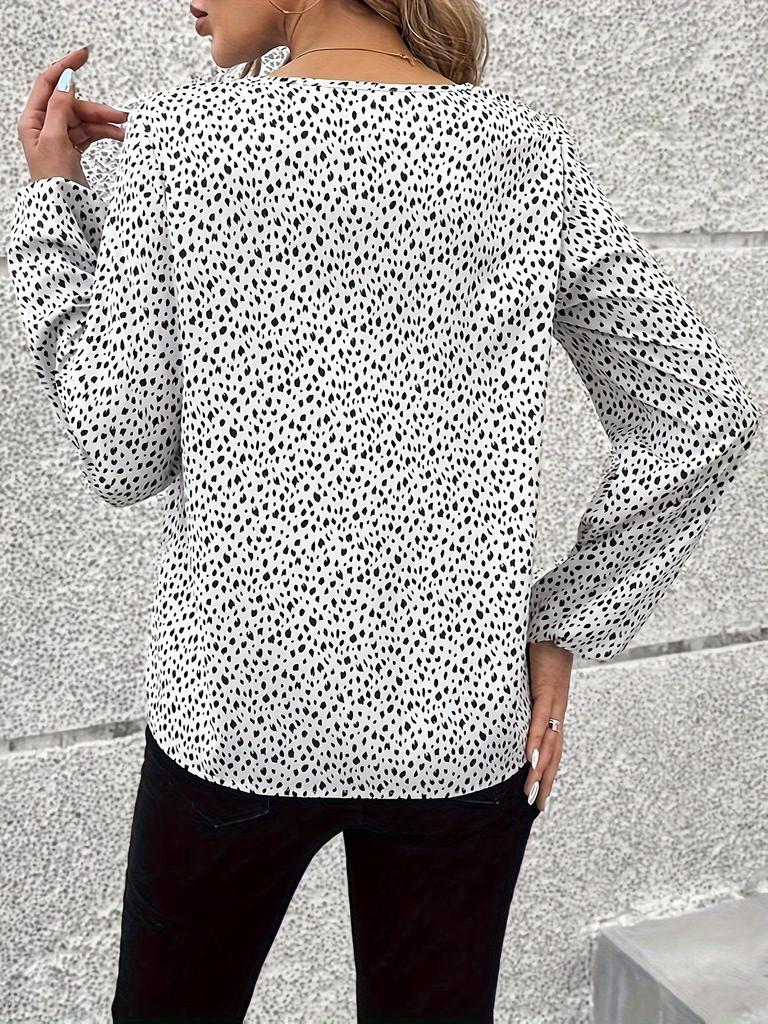 Women's Autumn Polka Dot V-Neck Long-Sleeve Blouse 2025