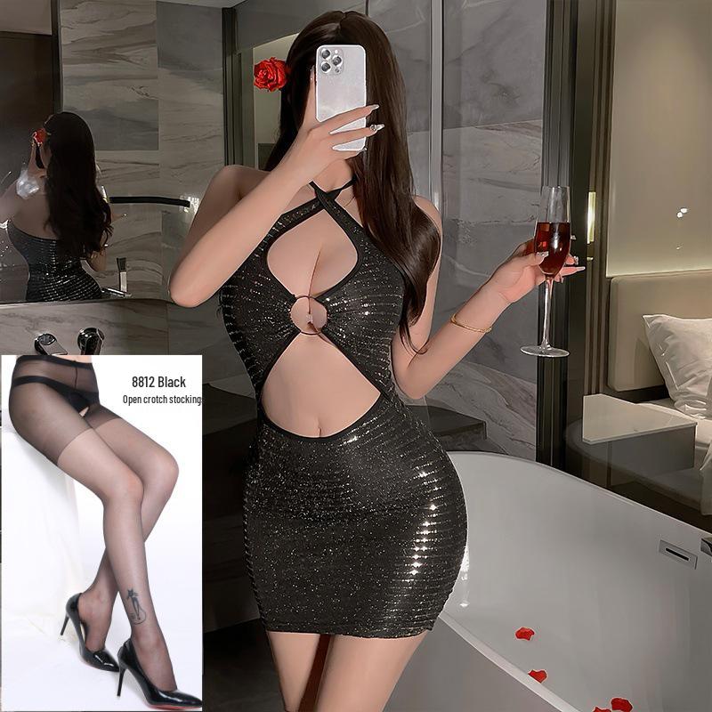 Pailletten V-Ausschnitt Bodycon Clubkleid
