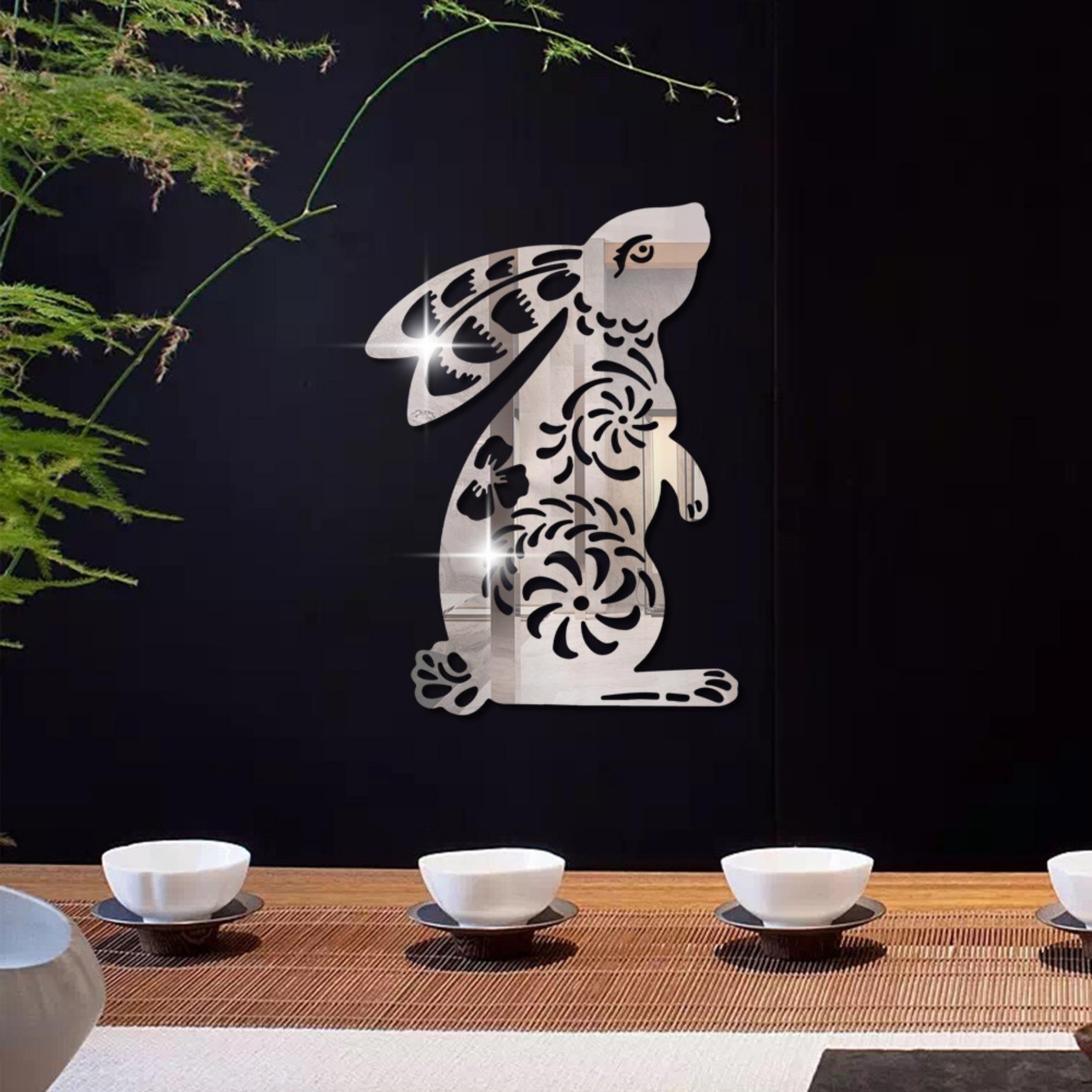 

Cute rabbit mirror acrylic wall sticker 3D three-dimensional decoration room bedroom living room wall home self-adhesive