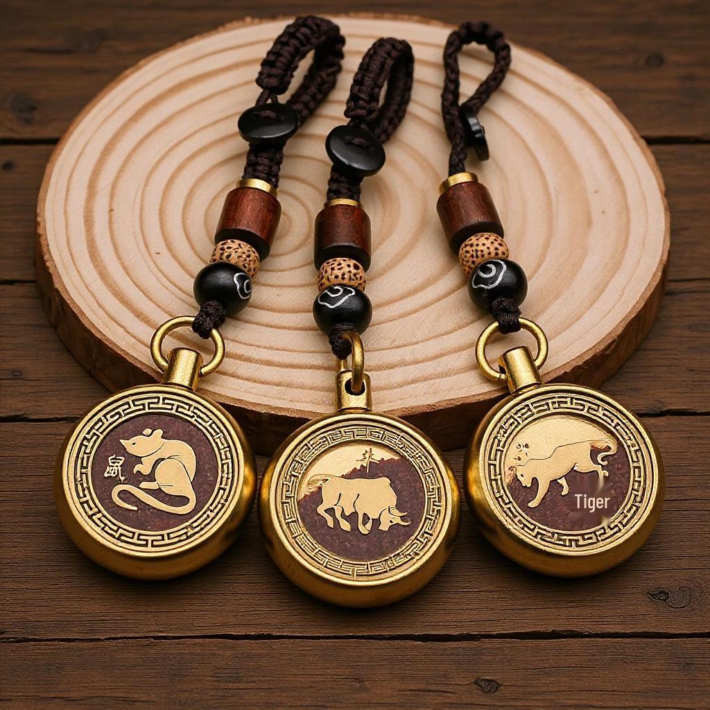 Brass Rotating Zodiac Keychain Pendant: Unisex Creative Handicraft