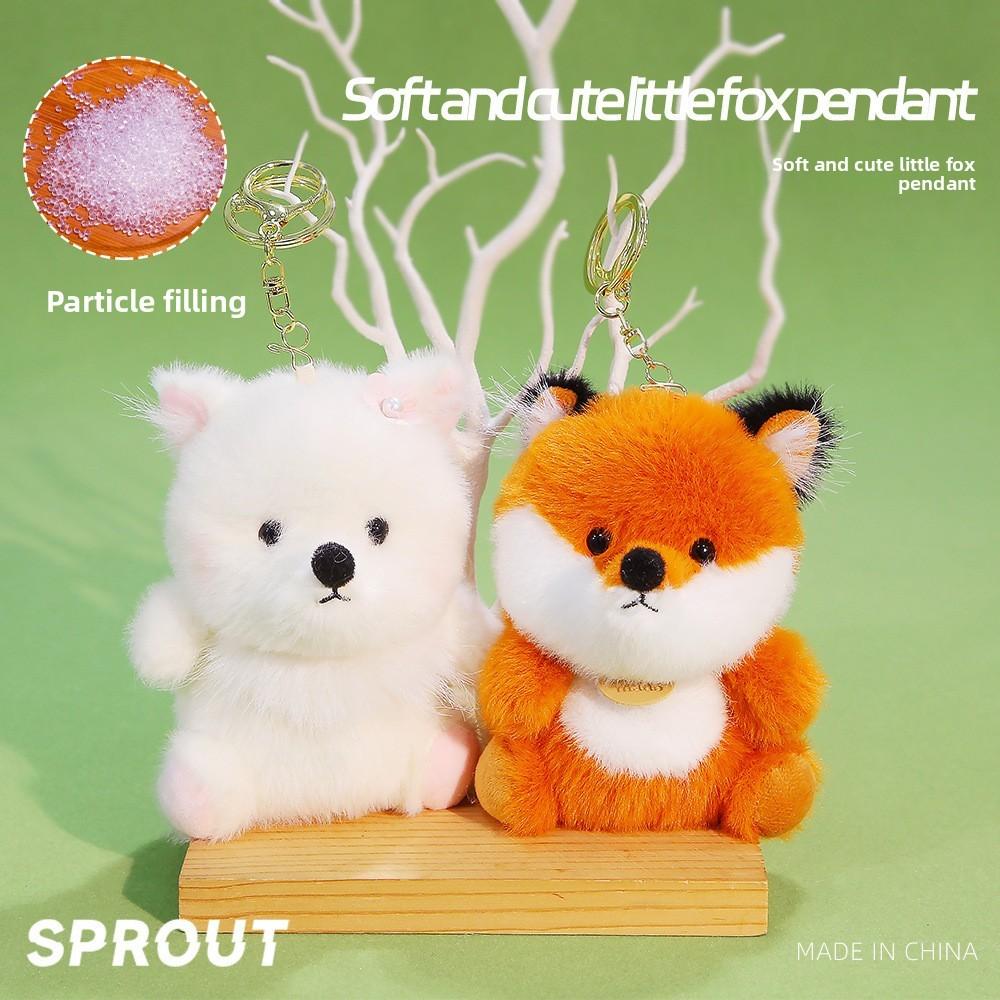 Cute Animal Fox Plush Doll Keychain With Polyester Filling Kids Backpack Pendant