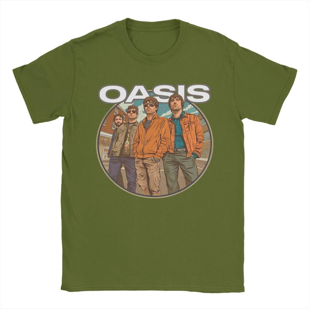Streetwear O-Oasis Rock Band T Shirt Men 100%Cotton Short Sleeve  Round Neck Summer Tops