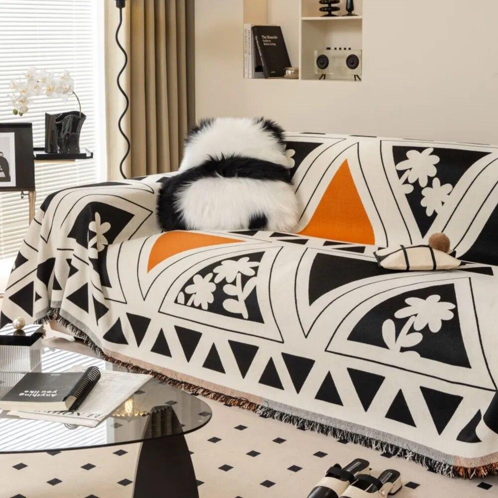 Modern Sofa Cushion Cover Double Side Couch Cover Chenille Black White Sofa Slipcover Protector Sofa Cover Blanket
