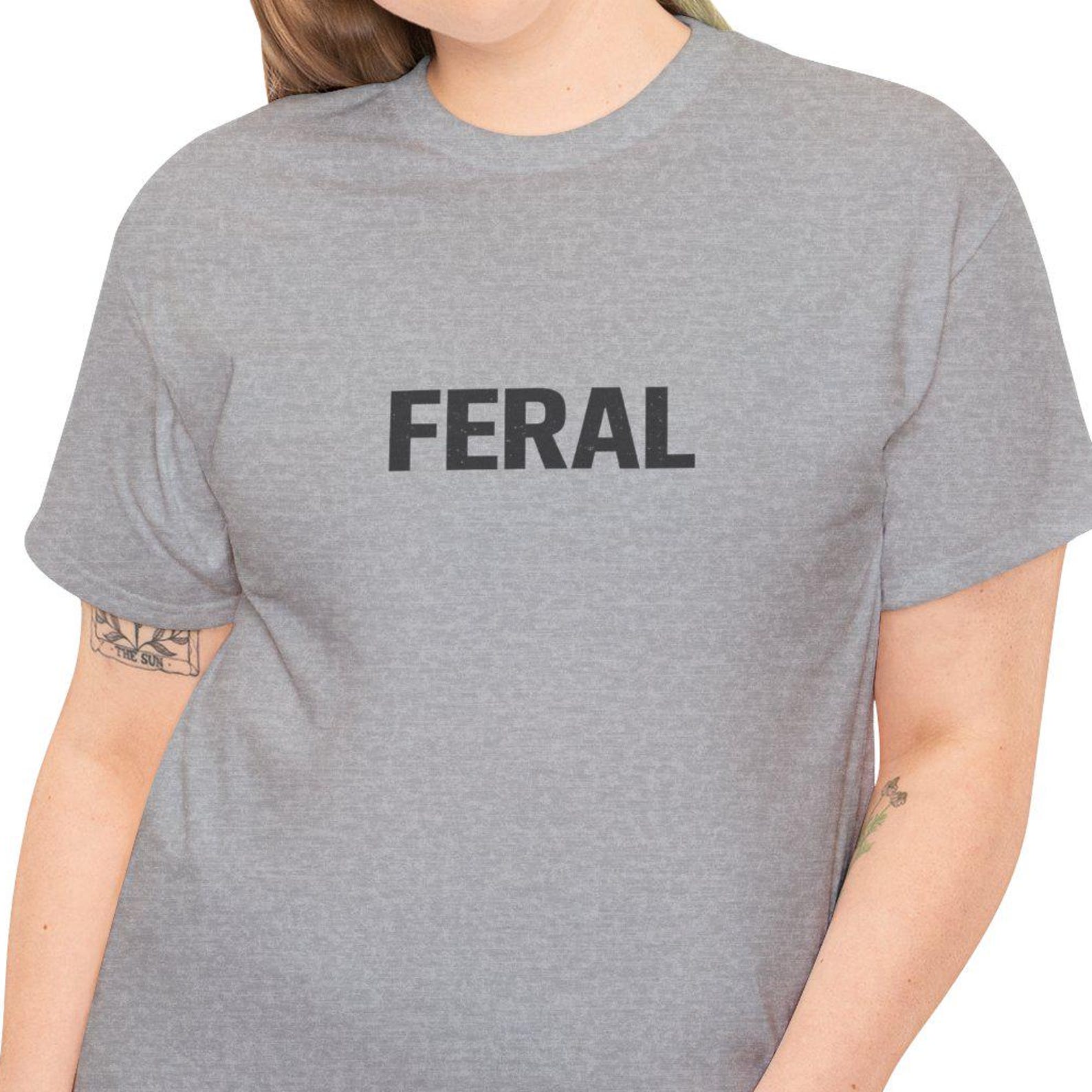 FERAL text shirt Tee | Minimalist Typography Graphic Tee XL