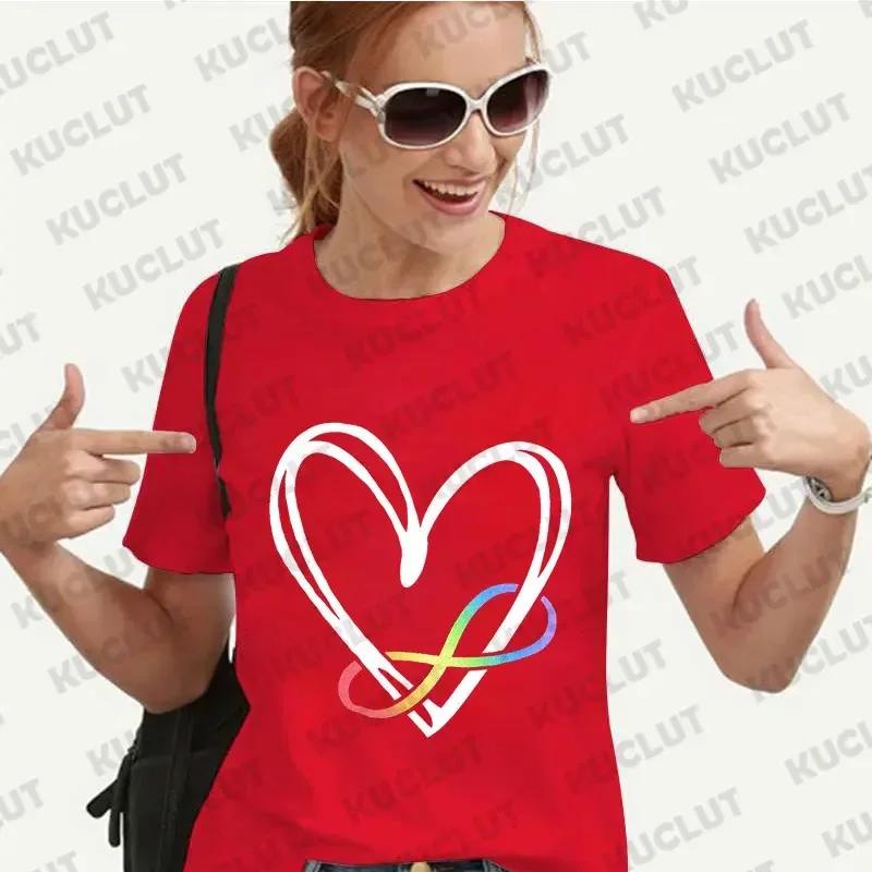 Autism Women Clothing Infinity Symbol Autism Awareness Mom T-shirts Neurodiversity Tee Shirt Autistic Cotton Tee Tops Cotton