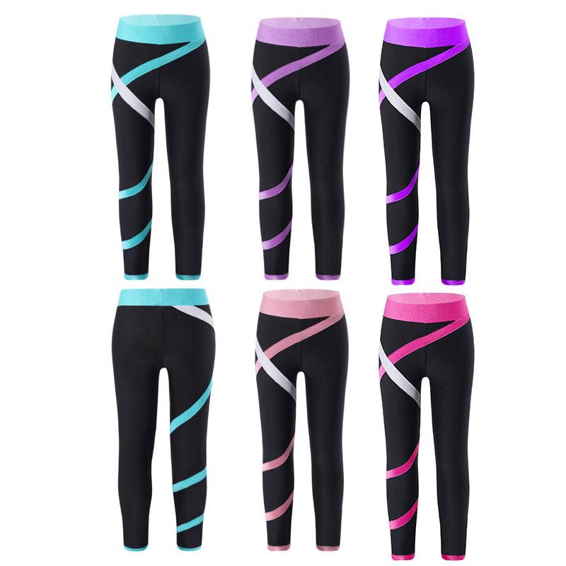 Kinderen Meisjes Sportkleding Colorblock Leggings Stretch Broek voor Schaatsen Gymnastiek Yoga Workout Fitness