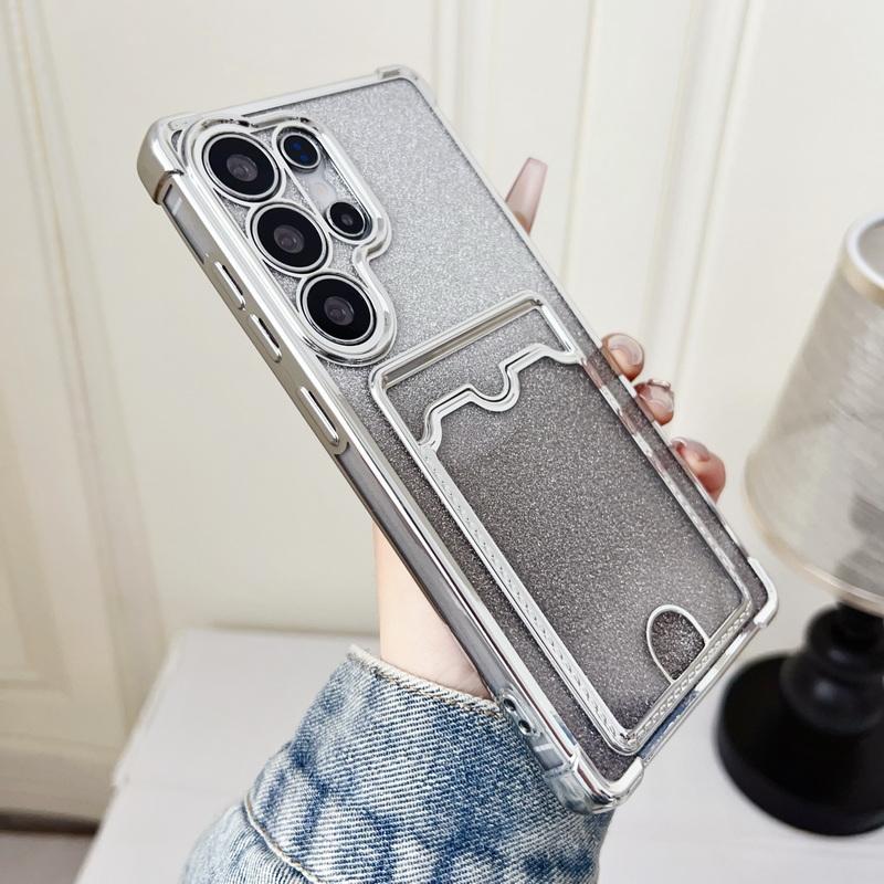 Glitter Silicone Card Slot Case Shell For Smausng S25 Edge S24 FE S23 Ultra A56 A36 A16 A15 A55 A35 Solid Color Frame Clear Shockproof Phone Cover