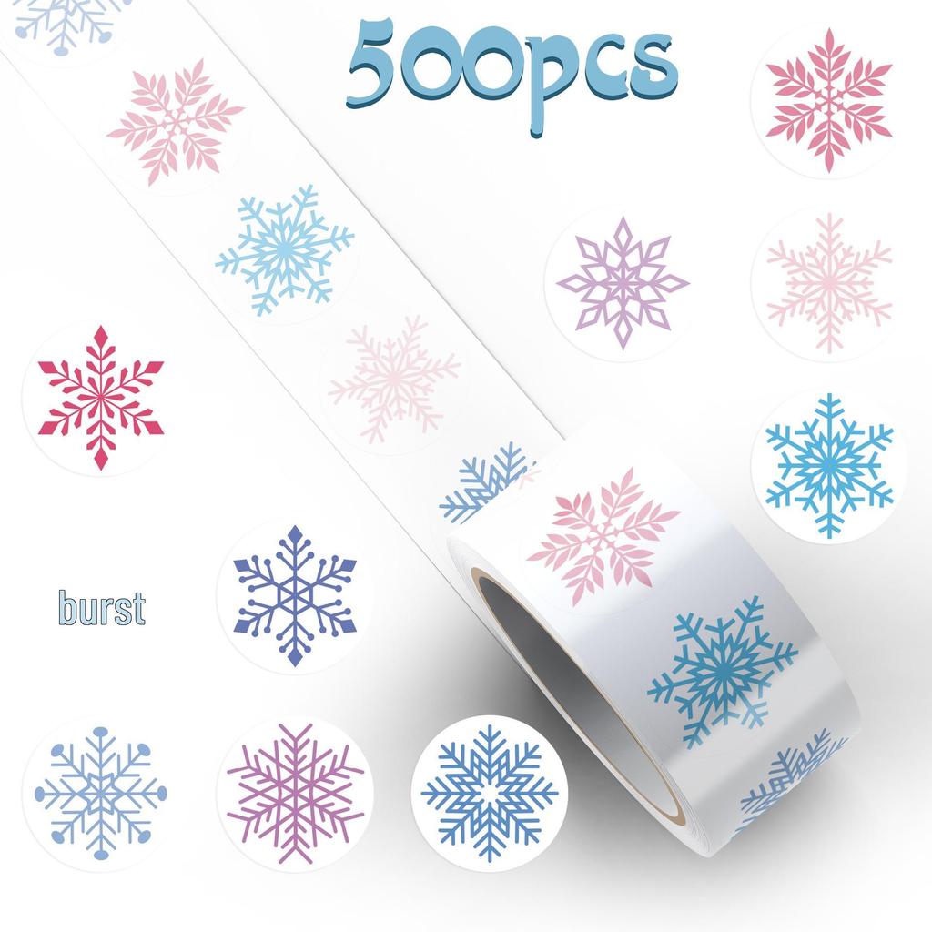 Cartoon Snowflake Series Stickers, 500 Sheets/Roll - DIY Decoration & Envelope Sealing.