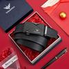 WILLIAMPOLO Men's Leather Belt with Automatic Buckle, Casual Waistband, Top-Grain Cowhide, Black