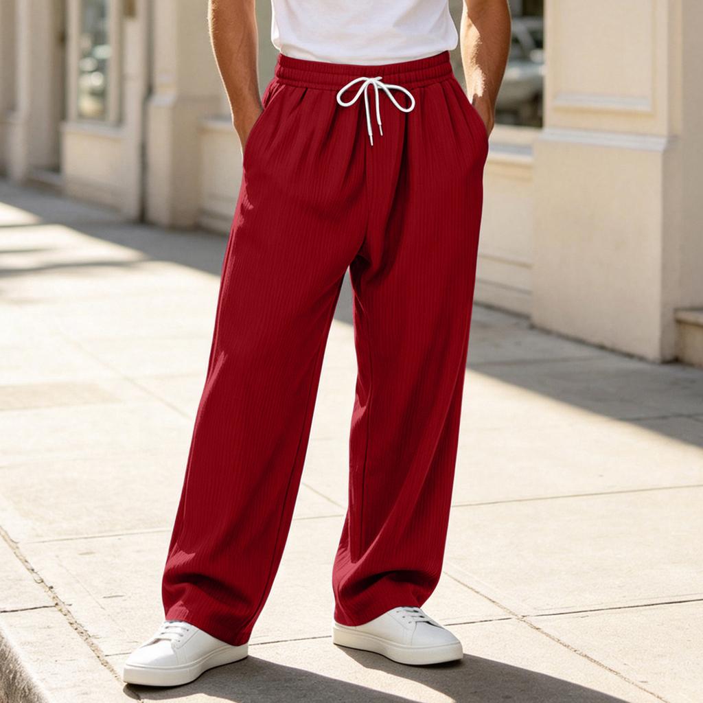 Men's Color Casual Wide Leg Sweatpants with Elastic Waist, Loose Fit Straight Pants for Daily Wear