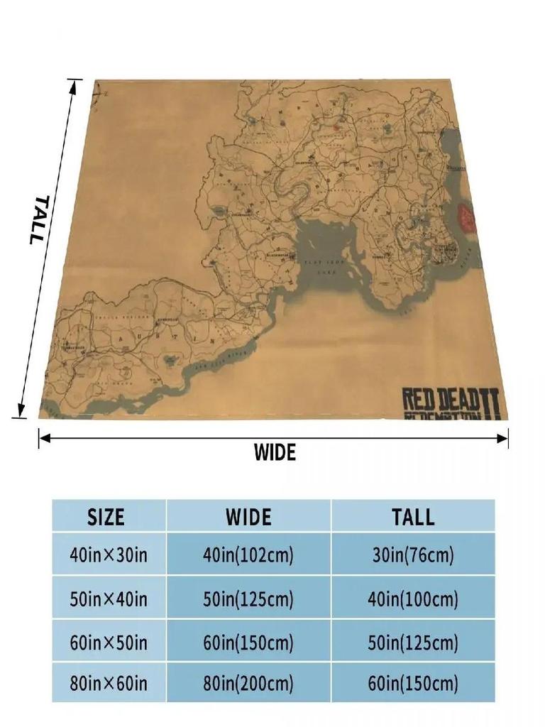 Red Dead Redemption Map Poster RDR Wall Decor Throw Blanket for Sofa Kids Blanket Gaming Room Decor