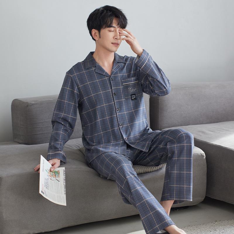 Pajamas Men'S Pure Cotton Spring And Autumn Long-Sleeved Cotton Autumn And Winter Thin Can Be Worn Outside Casual Loungewear Men'S Suit