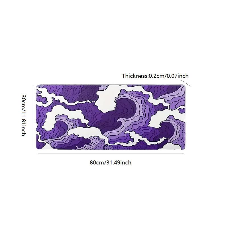 Purple And White Ocean Print Gaming Mouse Pad 2mm Nonslip Rubber Sewn Side Long Keyboard Gaming Pad Office Mat Large Desk 11