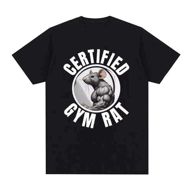 Certified Gym Rat Tshirt Pump Cover Fitness Mouse Unisexs Clothing Graphic Tshirts Unisex Cotton Oversized Short Sleeve Tee Shirts