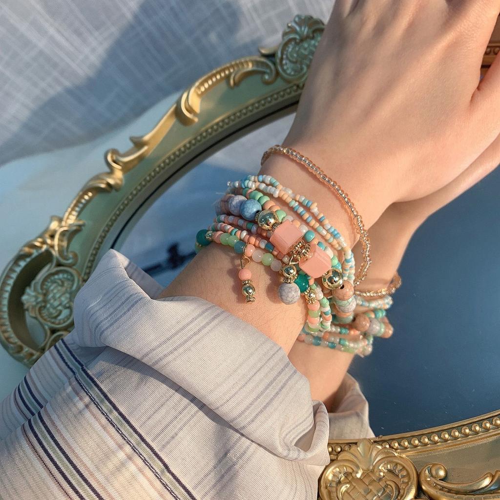 Bohemian  Creative Rice Bead Bead Bracelet 8 Combination Turquoise Elastic Bead Bracelet