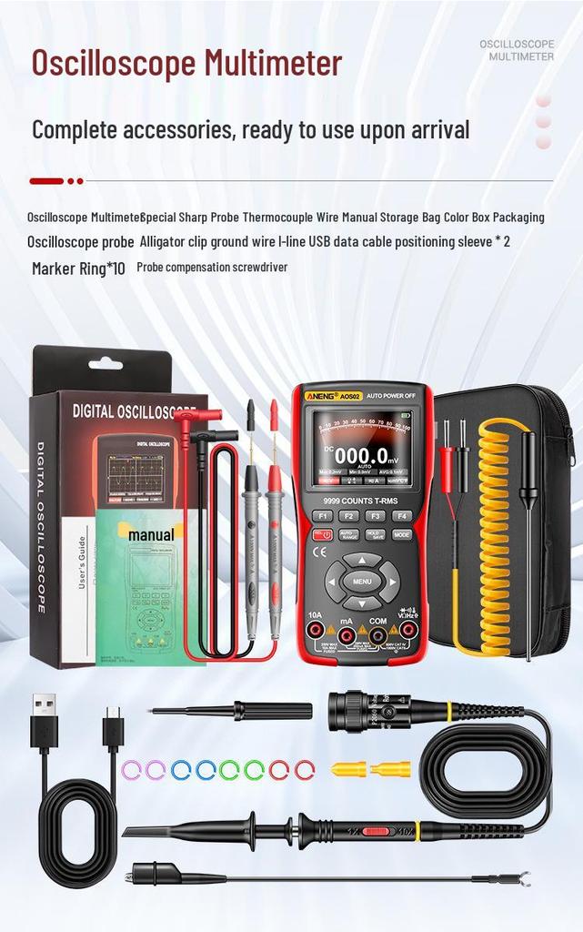 ANENG AOS02 Handheld Smart Digital Oscilloscope & Multimeter with Anti-Burn Protection and High-Precision Multifunctional Color Screen