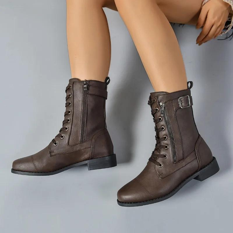 Fashion 2025 Hot Sale Ladies Shoes Mid-Calf Women's Boots Fashion Side Zipper Modern Boots Women New Lace-up Plus Size Shoes for Women