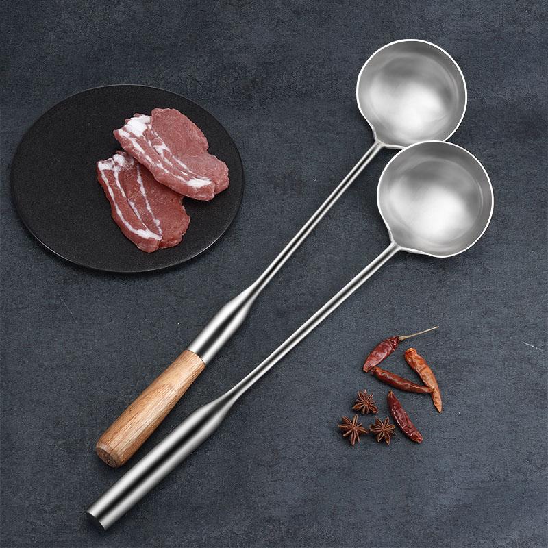 Stainless Steel Chef Cooking Spoon Wok Spoon, Long Handle Soup Spoon Serving Ladle - Kitchen Tools Wok Utensils
