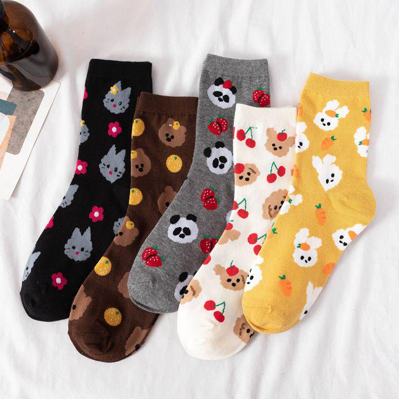 Four Seasons Cute Animal Mid-Calf Socks - Korean & Japanese Style for Women and Girls