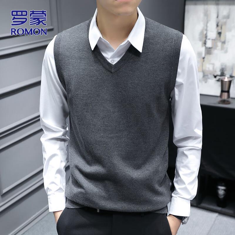 Romon Men's V-Neck Knit Vest Sweater