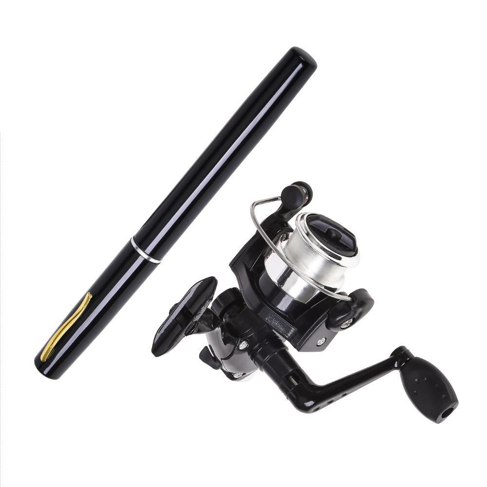 

Портативная карманная удочка в форме ручки, набор спиннинговой катушки, мини-удочка для зимней рыбалки на льду, для рыбалки на открытом воздухе, рыболовные аксессуары с набором катушки чёрный