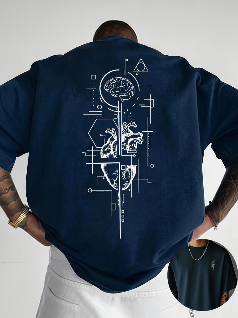 2026 New Creative Front and Rear Printed Pattern Round Neck Tshirt Pure Cotton Summer Trendy Fashion Short Sleeve Casual Top