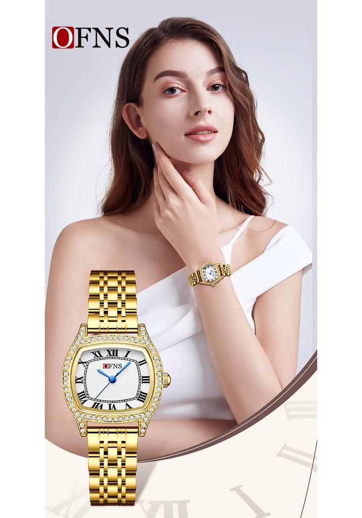 Retro Rhinestone Inlaid Roman Numerals Square Ladies Fashion Watch