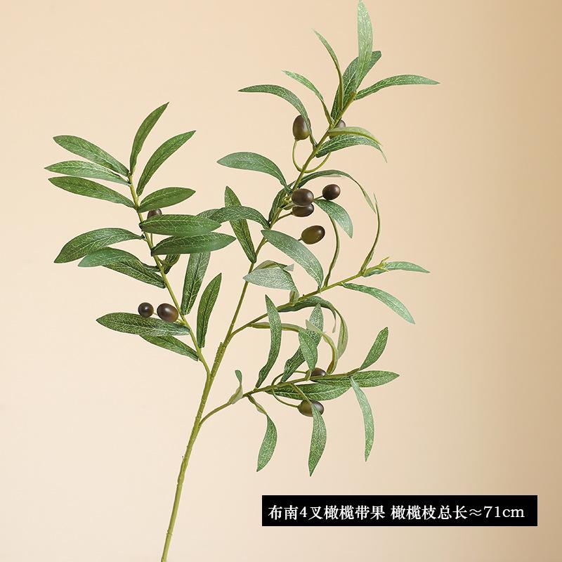 Simulated green plant olive branch 4 forks with fruit olive branch fake tree branch wedding home photography props flower arrangement decoration