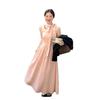 Temperament sweet streamer pink long-sleeved dress women's autumn and winter elegant and gentle Kochi wear bottom medium and long dress