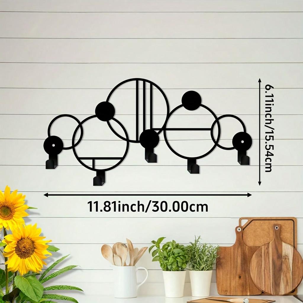 Large Modern Abstract Key Holder Black Entryway Decor Curved Iron Wall Art Gift