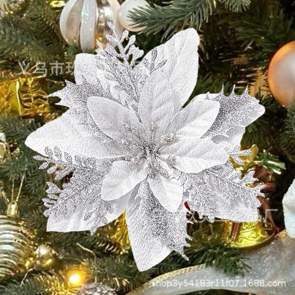 

Сріблясто-рожева пуансетія штучна квітка – прикраса для різдвяної ялинки та вінка для свята чи весілля 10pcs срібний