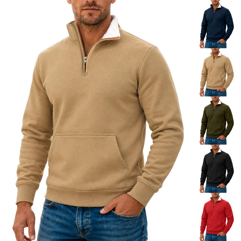 Men's Fall Half-Zip High Neck Long Sleeve Sweatshirt, Casual Pullover for Outdoor and Daily Wear