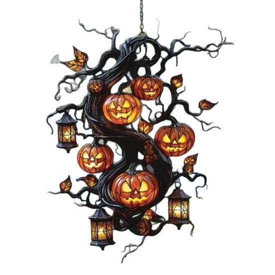 Halloween Hengende Anheng Håndmalt Glassmaleri Vinduspynt med Snor Lett å Henge Solfanger Innendørs Vindusdekorasjon